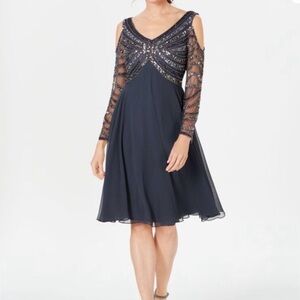 NWT J KARA Womens Gray Long Sleeve Knee Length Evening Fit +Flare Dress